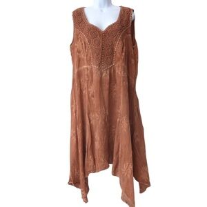 Reba Woman Plus Size 2X Sleeveless Embroidered Boho Western Asymmetrical Dress